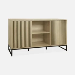 sweeek Credenza contemporanea a 2 ante scanalate effetto legno, 140cm