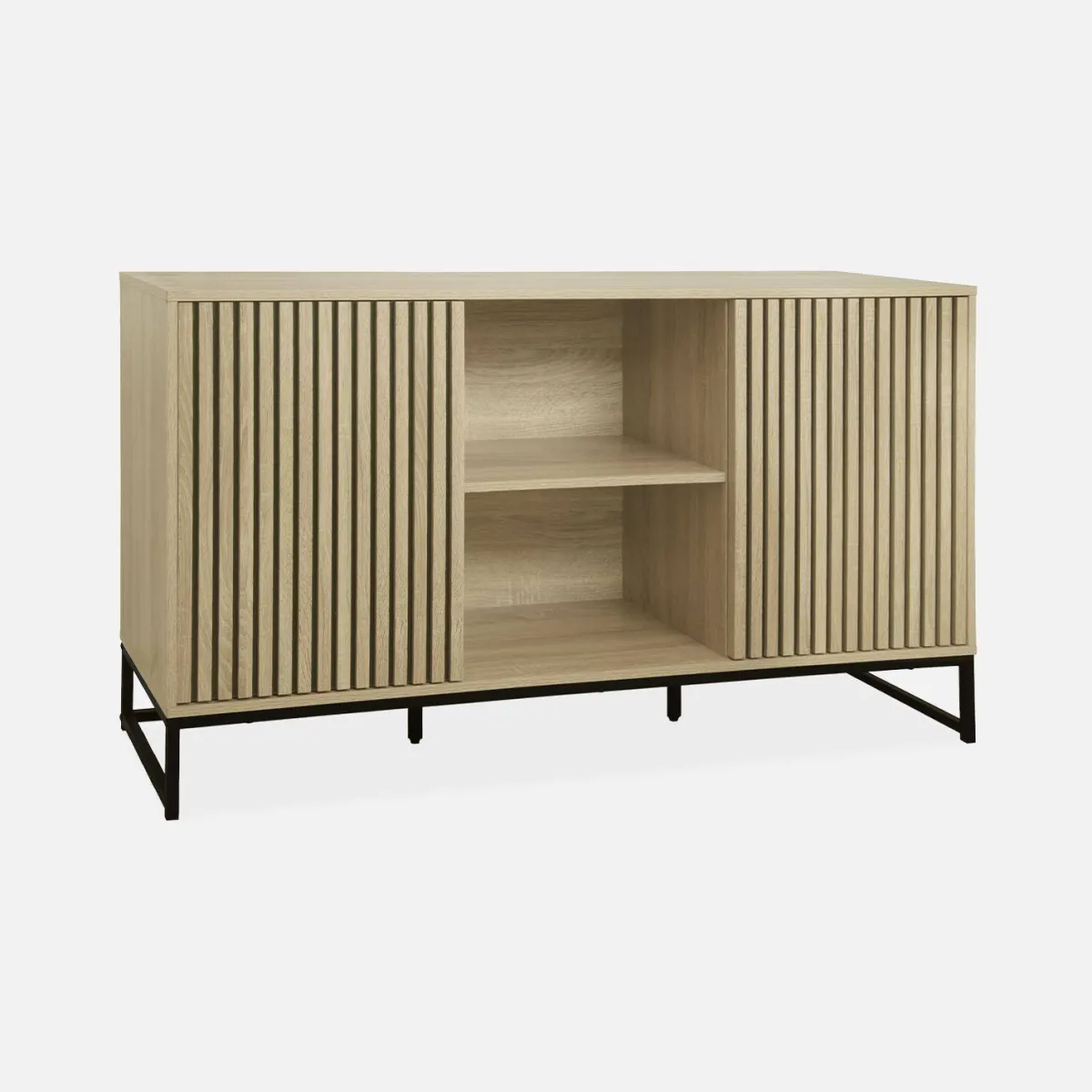 sweeek Credenza contemporanea a 2 ante scanalate effetto legno, 140cm