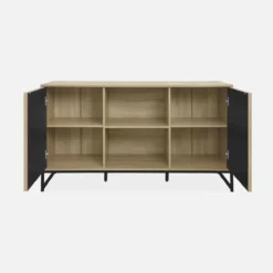 sweeek Credenza contemporanea a 2 ante scanalate effetto legno, 140cm