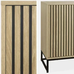 sweeek Credenza contemporanea a 2 ante scanalate effetto legno, 140cm