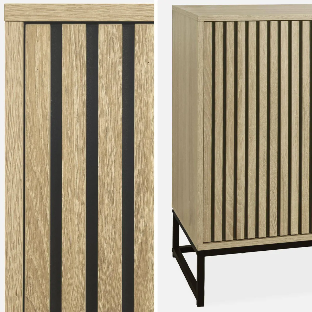 sweeek Credenza contemporanea a 2 ante scanalate effetto legno, 140cm