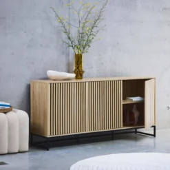 sweeek Credenza contemporanea scanalata effetto legno a 3 ante, 160cm