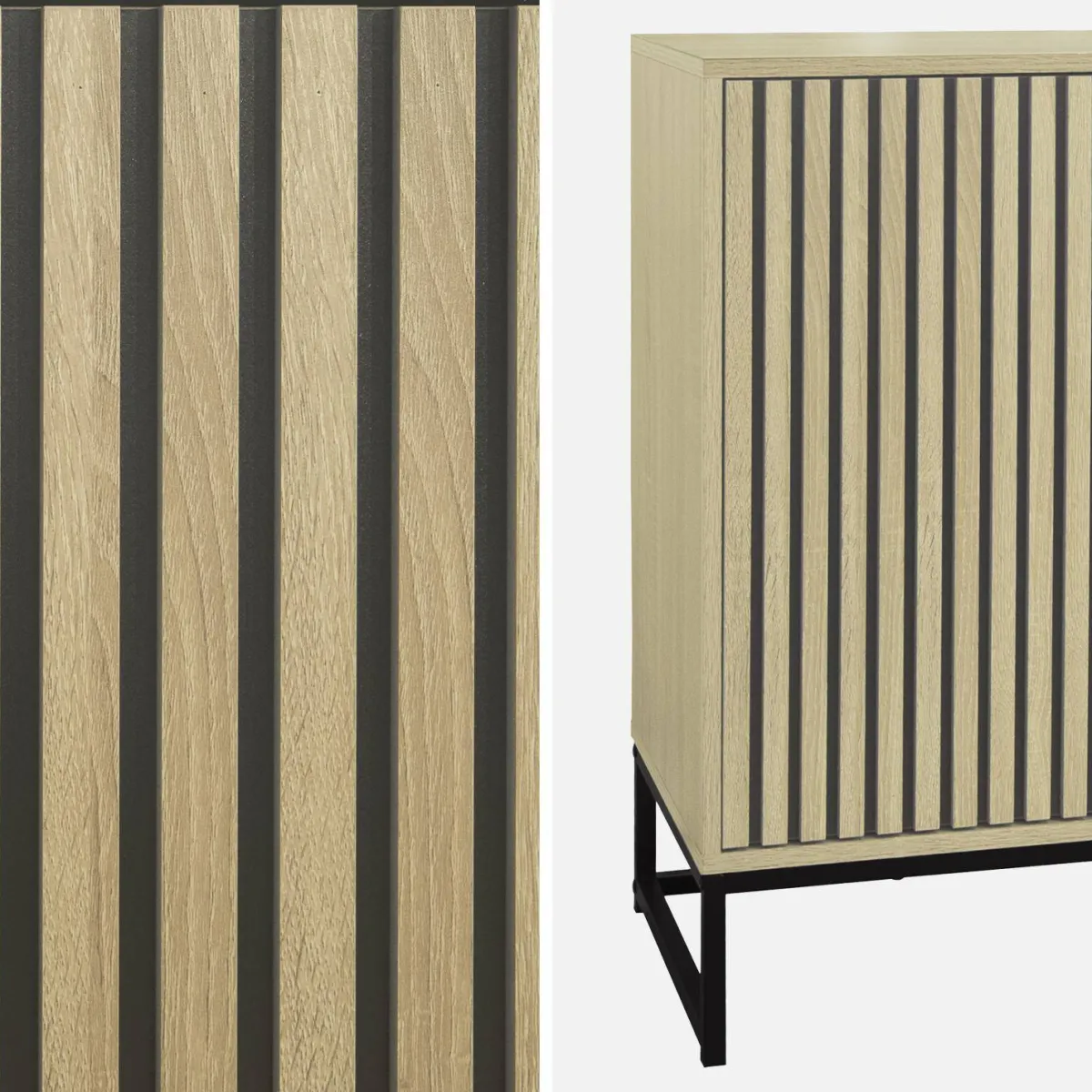 sweeek Credenza contemporanea scanalata effetto legno a 3 ante, 160cm