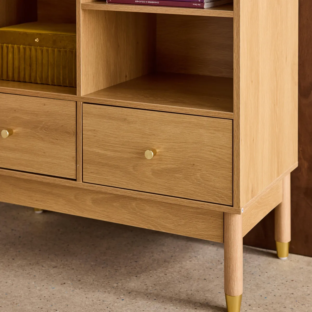 sweeek Credenza decorativa in legno e canna 1 anta 75cm