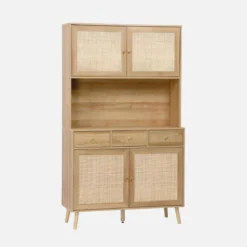 sweeek Credenza decorazione in legno e cannage 4 ante e 3 cassetti, 110cm