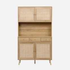sweeek Credenza decorazione in legno e cannage 4 ante e 3 cassetti, 110cm