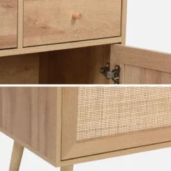 sweeek Credenza decorazione in legno e cannage 4 ante e 3 cassetti, 110cm