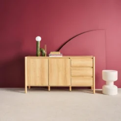 sweeek Credenza decorazione legno 2 ante 3 cassetti 150cm