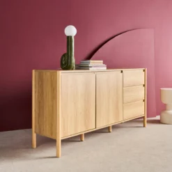 sweeek Credenza decorazione legno 2 ante 3 cassetti 150cm