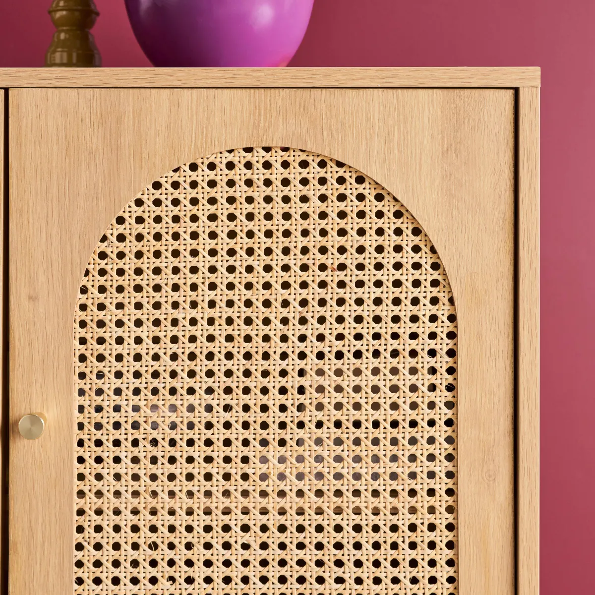 sweeek Credenza decorazione legno e canna 3 ante 120cm