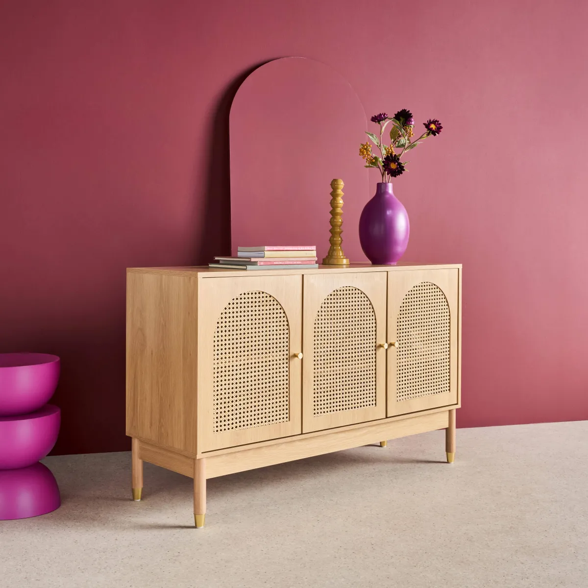 sweeek Credenza decorazione legno e canna 3 ante 120cm