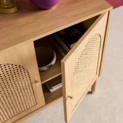 sweeek Credenza decorazione legno e canna 3 ante 120cm