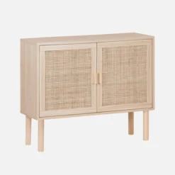 sweeek Credenza effetto canna e legno a 2 ante, 80cm