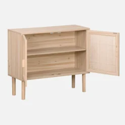 sweeek Credenza effetto canna e legno a 2 ante, 80cm