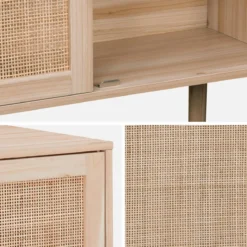 sweeek Credenza effetto canna e legno a 2 ante, 80cm