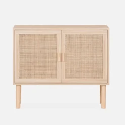 sweeek Credenza effetto canna e legno a 2 ante, 80cm