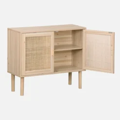 sweeek Credenza effetto canna e legno a 2 ante, 80cm