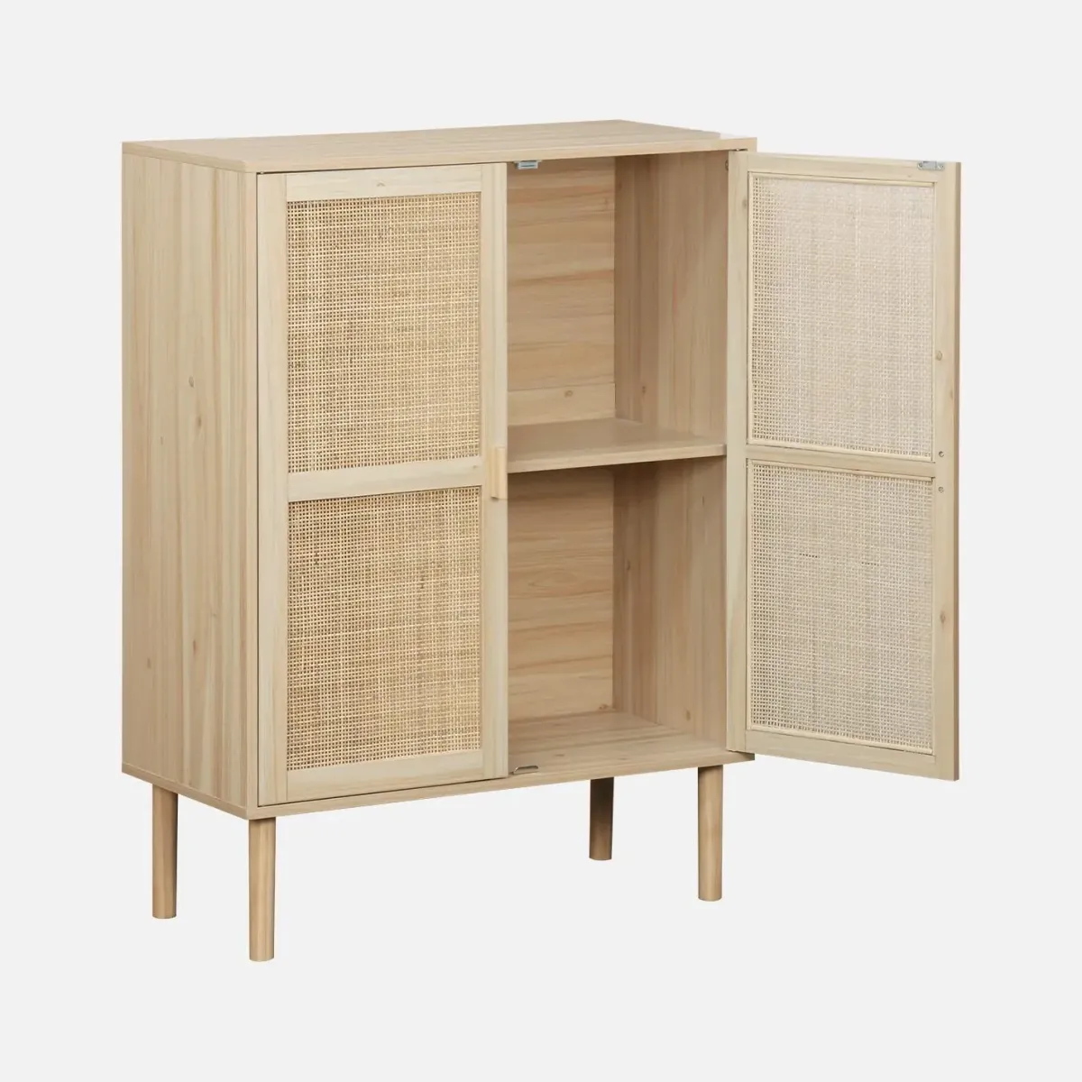 sweeek Credenza effetto canna e legno a 2 ante, 80cm