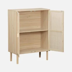 sweeek Credenza effetto canna e legno a 2 ante, 80cm
