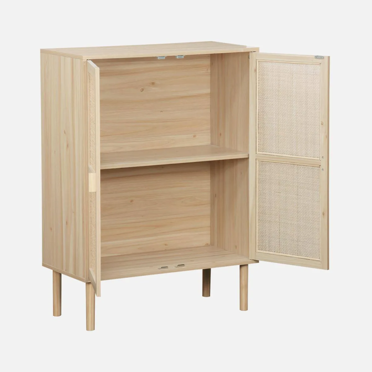 sweeek Credenza effetto canna e legno a 2 ante, 80cm