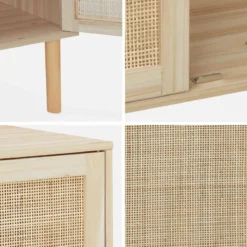 sweeek Credenza effetto canna e legno a 2 ante, 80cm
