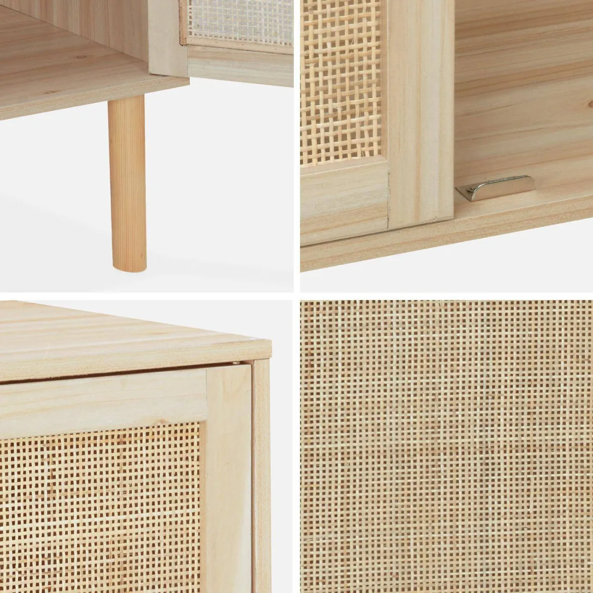 sweeek Credenza effetto canna e legno a 2 ante, 80cm