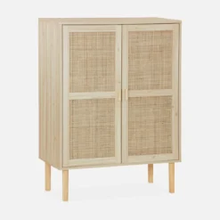 sweeek Credenza effetto canna e legno a 2 ante, 80cm