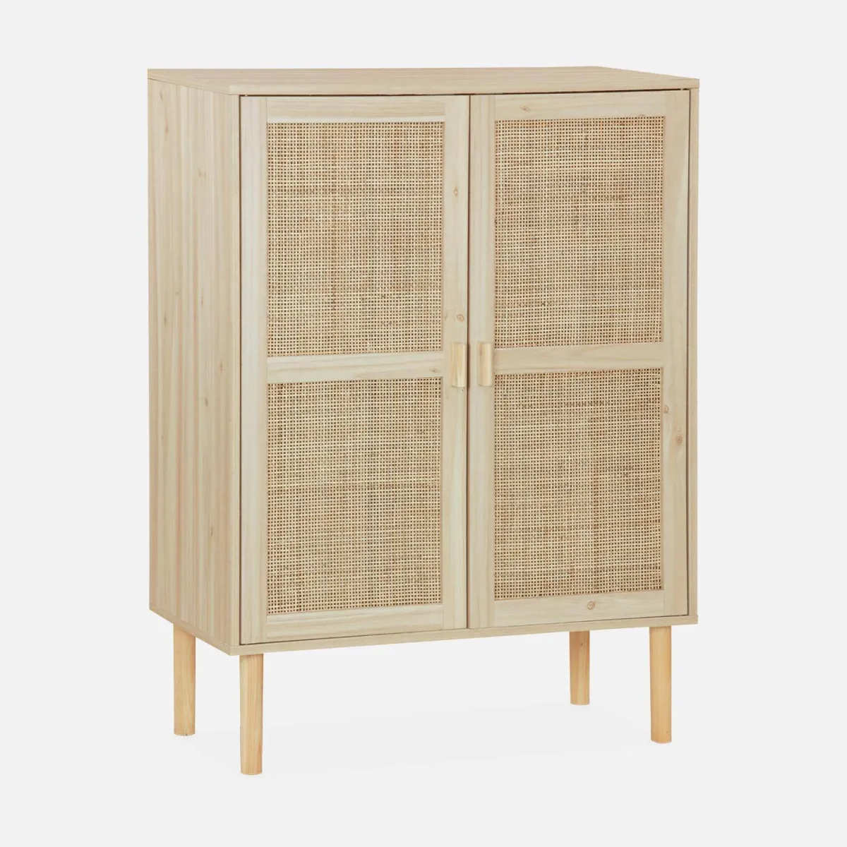 sweeek Credenza effetto canna e legno a 2 ante, 80cm