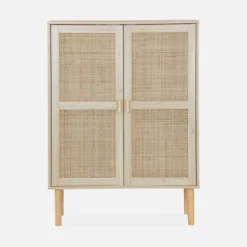 sweeek Credenza effetto canna e legno a 2 ante, 80cm
