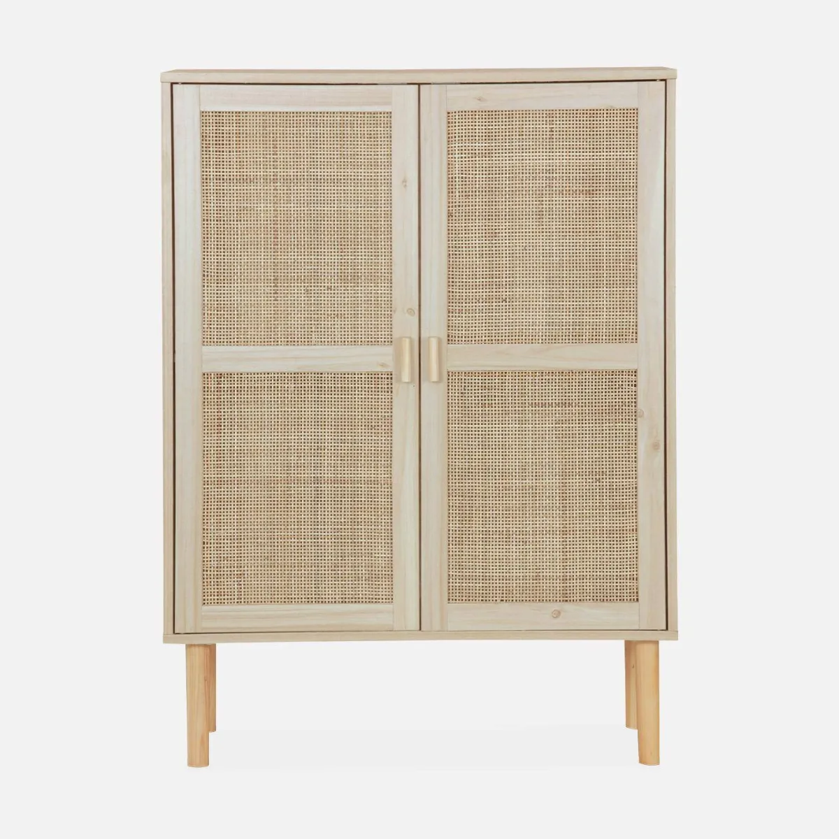 sweeek Credenza effetto canna e legno a 2 ante, 80cm