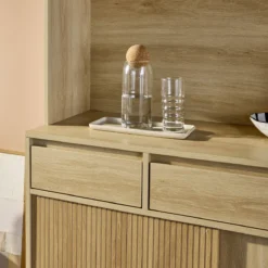 sweeek Credenza effetto legno a 4 ante e 3 cassetti, 110cm