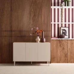 sweeek Credenza effetto legno con gambe in metallo 3 ante, 120cm
