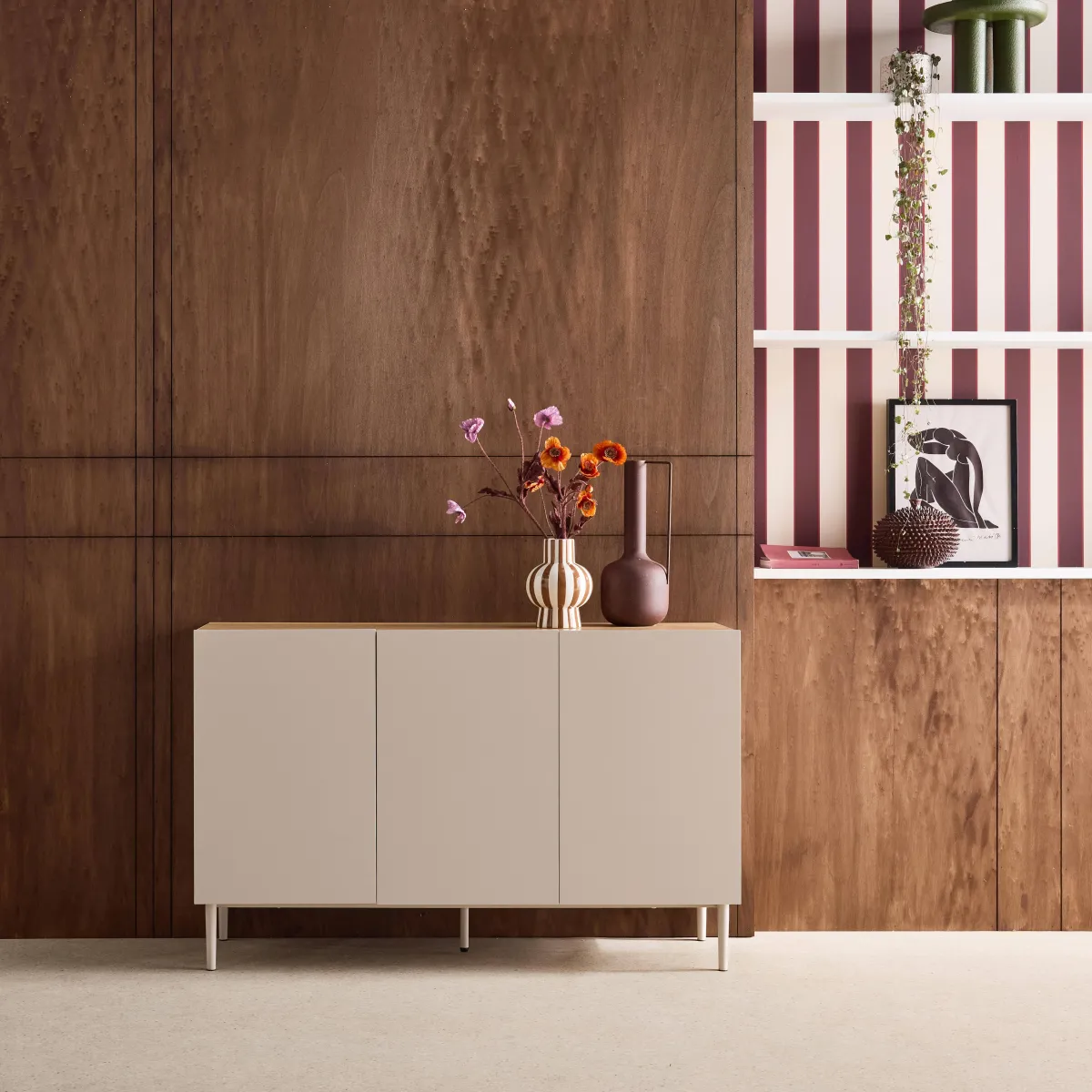sweeek Credenza effetto legno con gambe in metallo 3 ante, 120cm