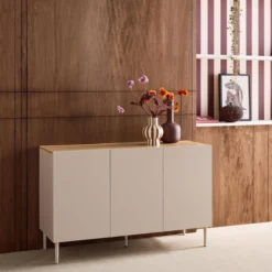 sweeek Credenza effetto legno con gambe in metallo 3 ante, 120cm