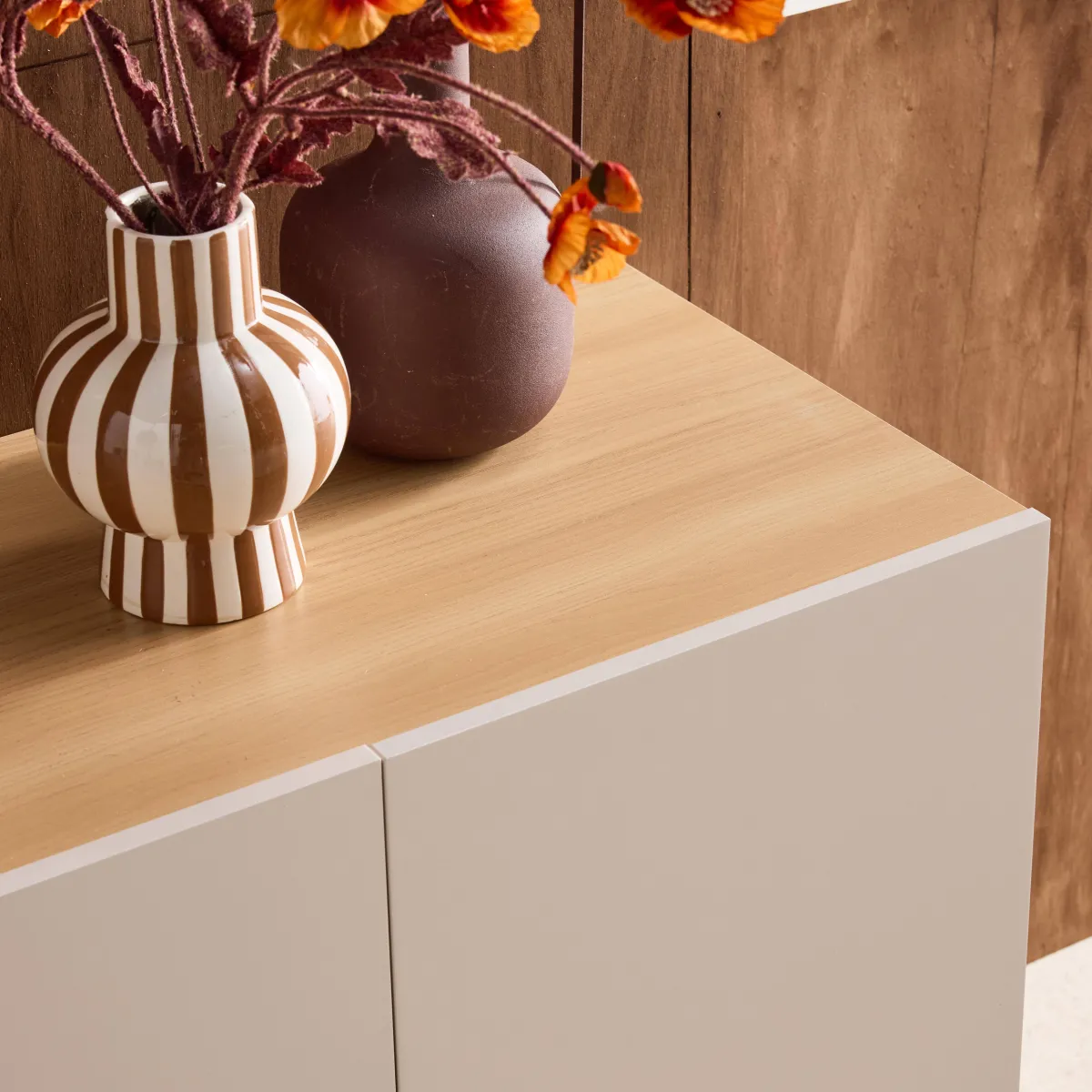 sweeek Credenza effetto legno con gambe in metallo 3 ante, 120cm