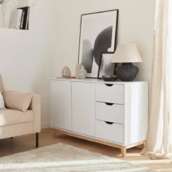 sweeek Credenza effetto legno con gambe in legno 2 ante, 120cm
