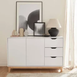 sweeek Credenza effetto legno con gambe in legno 2 ante, 120cm