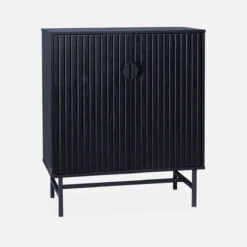 sweeek Credenza effetto legno con scanalature nere 2 ante, 80cm