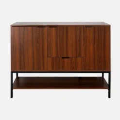 sweeek Credenza effetto legno tinto noce e metallo a 3 ante, 110cm