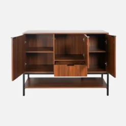 sweeek Credenza effetto legno tinto noce e metallo a 3 ante, 110cm