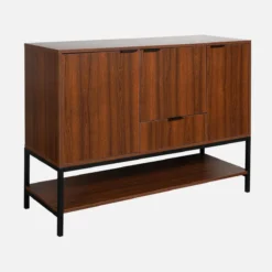sweeek Credenza effetto legno tinto noce e metallo a 3 ante, 110cm