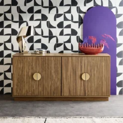 sweeek Credenza esotica effetto legno di mango a 4 ante, 160cm