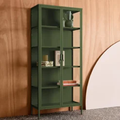 sweeek Credenza in acciaio e vetro temperato 2 porte, 180cm