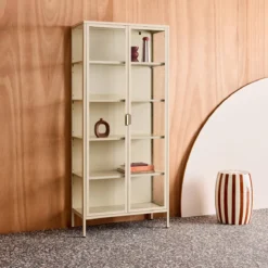 sweeek Credenza in acciaio e vetro temperato 2 porte, 180cm