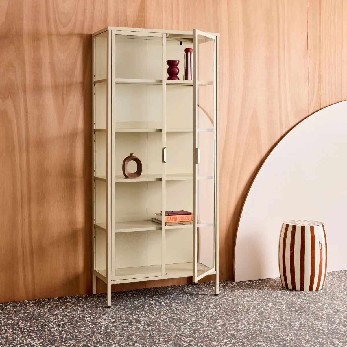 sweeek Credenza in acciaio e vetro temperato 2 porte, 180cm