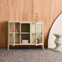 Credenza industriale in metallo e vetro temperato 3 ante, 100cm