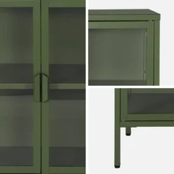 Credenza industriale in metallo e vetro temperato 3 ante, 100cm