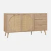sweeek Credenza in legno e canna a 2 ante e 3 cassetti, 150cm