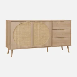 sweeek Credenza in legno e canna a 2 ante e 3 cassetti, 150cm