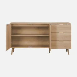 sweeek Credenza in legno e canna a 2 ante e 3 cassetti, 150cm